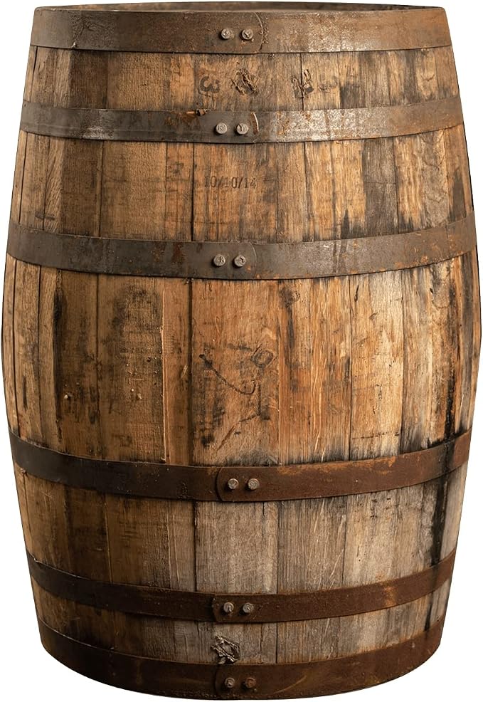 Midwest Barrel Company Authentic Whiskey Barrel (53 Gallons) Used Genuine American White Oak Wood Barrel with Steel Rings for Decoration, Furniture & DIY Projects