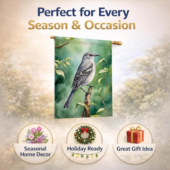 Caroline's Treasures Tennessee Northern Mockingbird House Flag Large Porch Sleeve Pole Decorative Outside Yard Banner Artwork Wall Hanging, Polyester, House Size, Multicolor