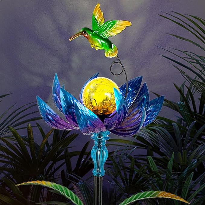 Solar Wind Spinners Outdoor, Solar Wind Spinner with LED Lights Ball, Garden Windmill for Yard, Garden, Patio, Lawn Decor (Blue)