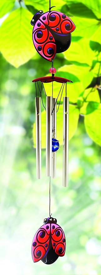 Spoontiques Ladybug Wind Chime - Outdoor Garden Décor - Decorative Chimes for Yard, Garden, Backyard and Patio Decoration