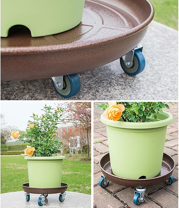 10" Heavy Duty Plant Dolly with Wheels, 160lbs Metal Rolling Plant Stand with Casters, Round Wheeled Planter Caddy Roller Base Carry Potted Tree Flower Pot for Indoor Outdoor Garden, 3 Pack, Bronze