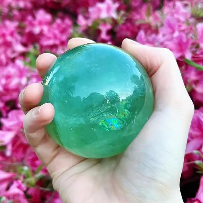 2-2.4 inch (5-6 cm) Natural Green Fluorite Crystal Ball with Stand, Hand Polished Gemstone Sphere, Reiki Healing Decorative Stone Sphere, Feng Shui Home Ornament, Mineral Crystal Collection Gift
