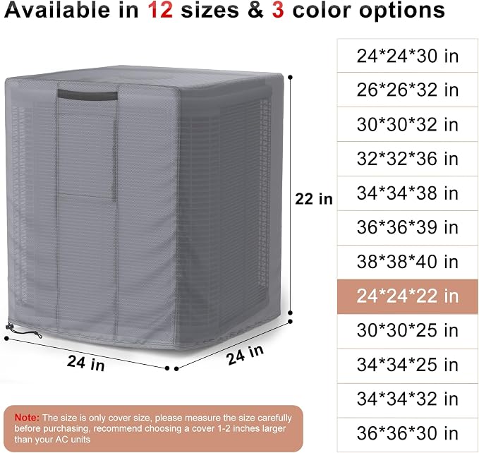 Mrrihand Central Air Conditioner Cover for Outside Units Waterproof Heavy Duty AC Unit for Outdoor Large AC Cover for Winter (24"X24"X22")-Grey