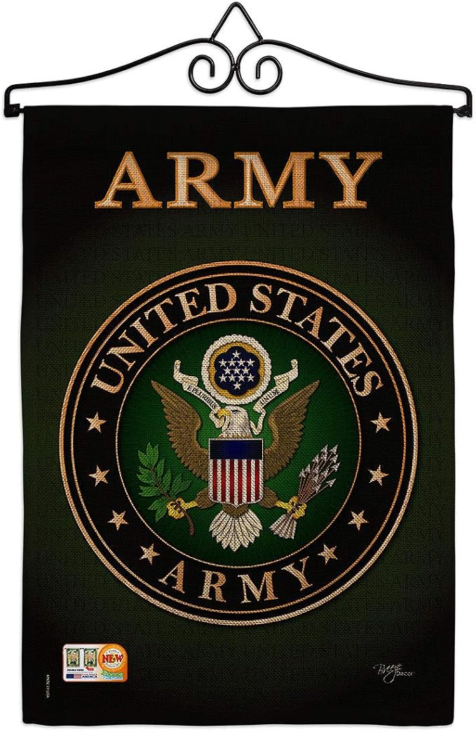 Army Burlap Garden Flag - Set Wall Hanger Armed Forces Rangers United State American Military Veteran Retire Official - House Decoration Banner Small Yard Gift Double-Sided Made in USA 13 X 18.5