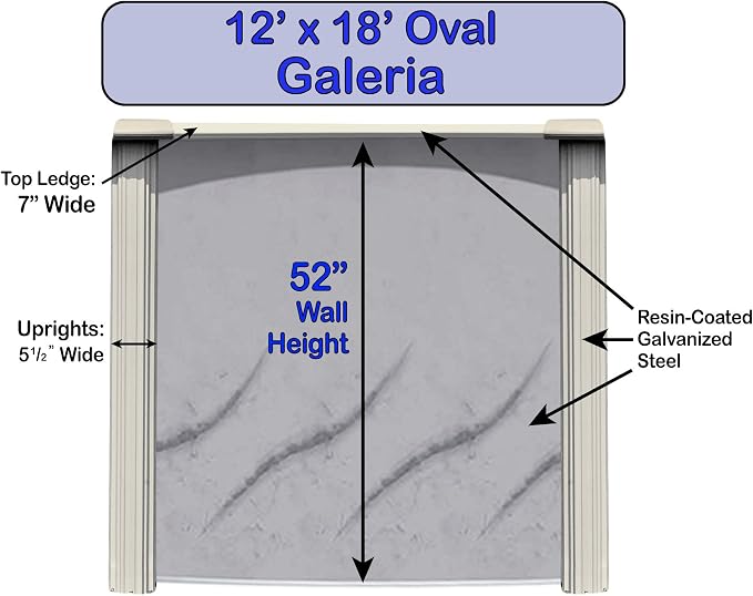 Pools 'Galleria' 12 ft x 18 ft Oval Above Ground Swimming Pool | 52 Inch Resin Protected Steel Sided Walls | Bundle Includes: 25 Gauge Overlap Liner & Widemouth Skimmer