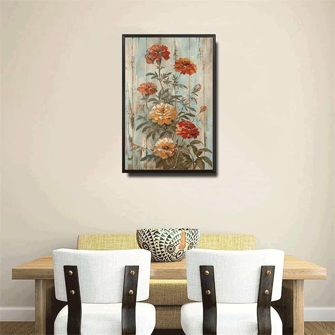 Metal Sign Tin Sign Vintage Wall Art Rustic Symbol Marigolds Tin Sign for Easy Installation Weather Resistant Design and Vintage Charm Decor Outdoor for Restaurant 8×12 Inches with Metal Frame