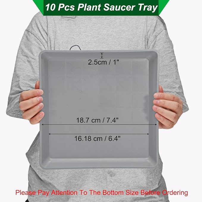 PATIKIL Plant Saucer Tray, 10 Pack 7 Inch Plastic Square Plant Saucer Flower Planter Drip Tray for Indoors Outdoors Patio Balcony, Grey