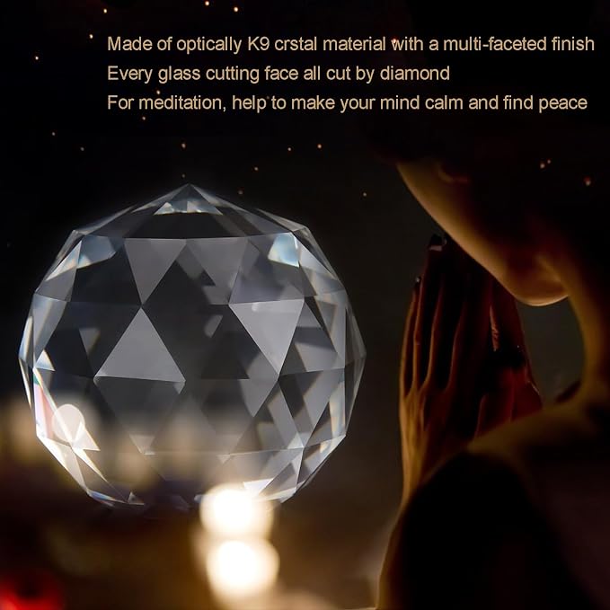 Together-life 4.72inch/120mm Clear Glass Crystal Ball Prism, Sphere Faceted Gazing Ball Suncatcher Rainbow Maker for Window, Feng Shui, Home Office Garden Décor, 120mm/4.72inch