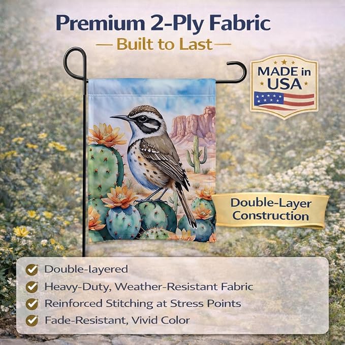 Caroline's Treasures Arizona Cactus Wren Garden Flag Mailbox Flag Decorative Yard Flag Banner Outside Patio Artwork Yard Flower Beds, Garden Size, Multicolor