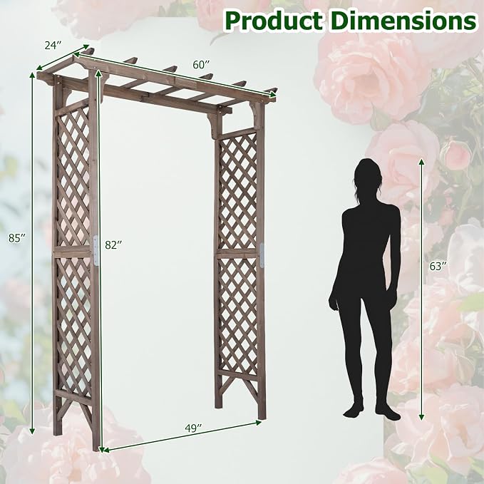 Giantex 85" Garden Arch Trellis, Wood Garden Arbor with Flat Top for Climbing Plants, Roses & Vines, Outdoor Wooden Wedding Arbor for Ceremony Backyard Lawn Patio Garden Entrance