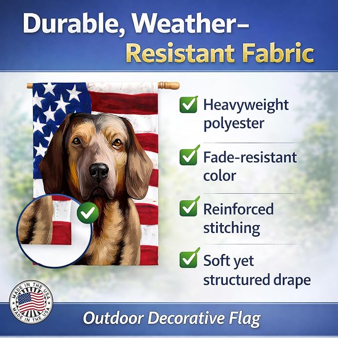 Caroline's Treasures CK6392CHF Alpine Dachsbracke American Flag House Flag Large Porch Sleeve Pole Decorative Outside Yard Banner Artwork Wall Hanging, Polyester, House Size, Multicolor