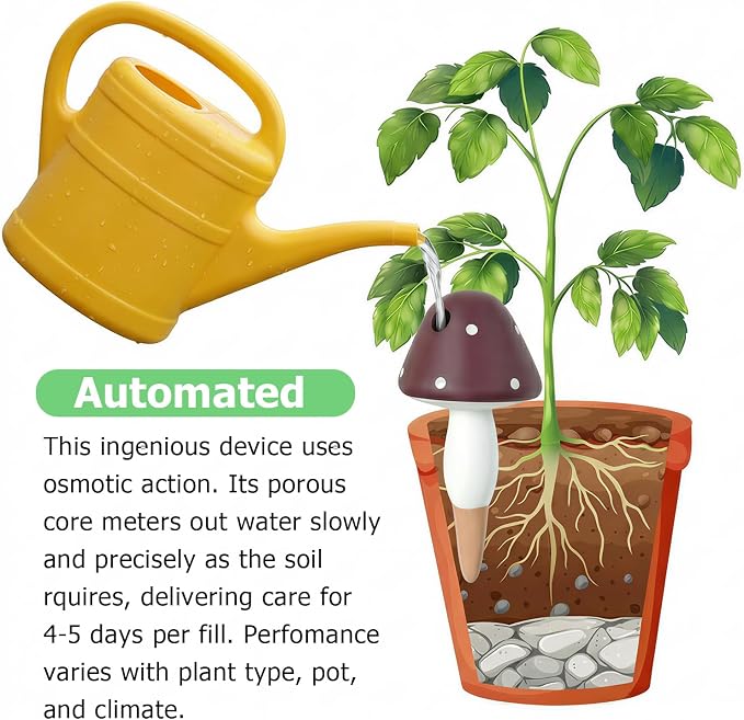Plant Watering Globes, 16 Pack Self-Watering Terracotta Spikes - Mushroom Shape Irrigation Devices for Indoor & Outdoor Plants, Slow Release Watering System