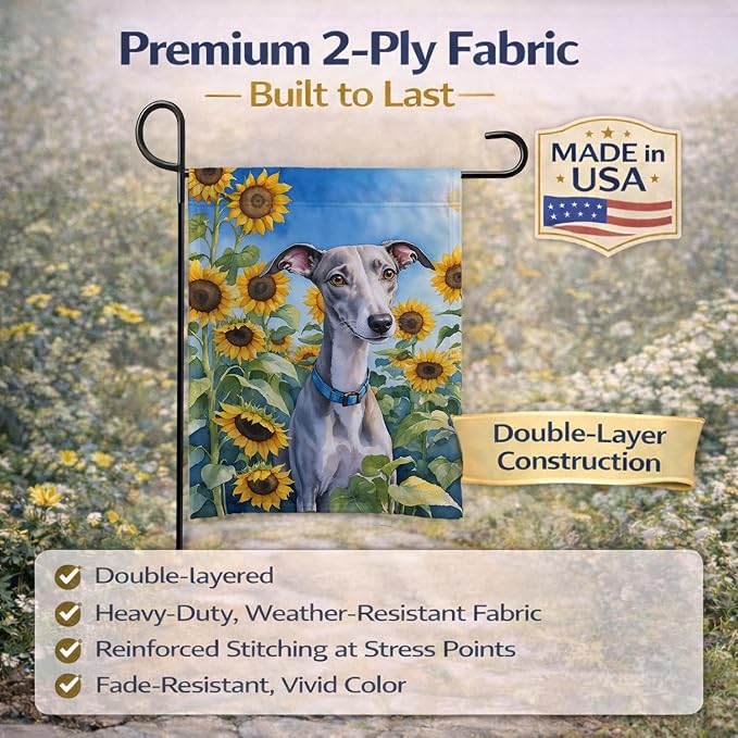 Caroline's Treasures DAC6176GF Whippet in Sunflowers Garden Flag Mailbox Flag Decorative Yard Flag Banner Outside Patio Artwork Yard Flower Beds, Garden Size, Multicolor
