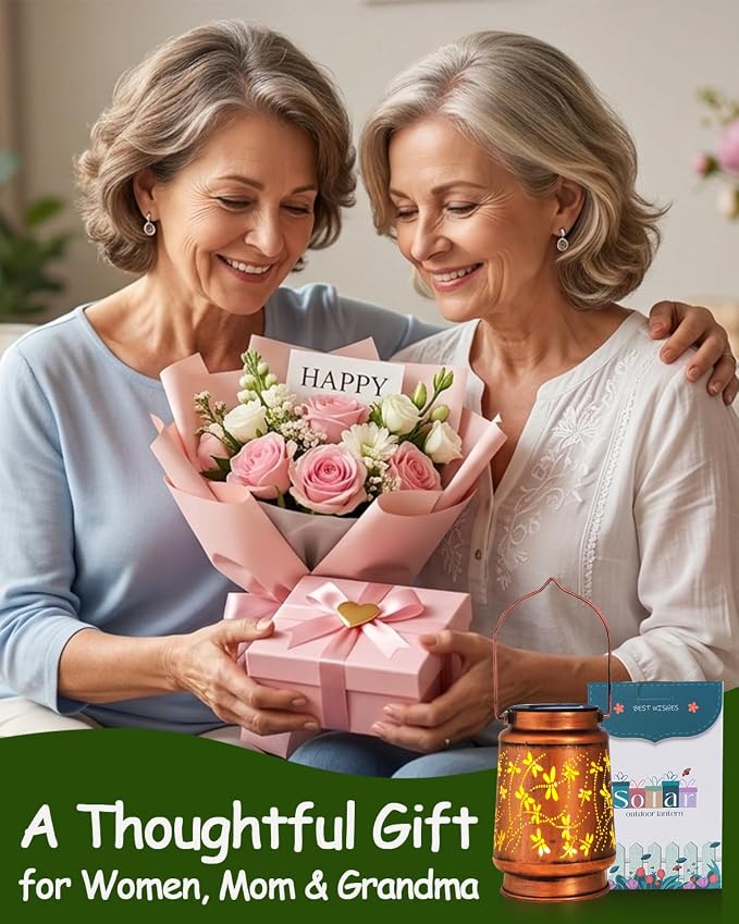 Dragonfly Birthday Gifts for Women Mom Grandma Solar Lanterns Outdoor Waterproof Garden Decor Metal Hanging LED Decorative Light for Patio Yard Lawn Backyard Front Porch Gardening Gifts | Birthday Gifts for Women, Mom & Grandma, Outdoor Garden Decor, M...