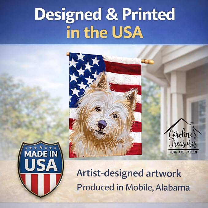 Caroline's Treasures CK6633CHF Norwich Terrier Dog American Flag House Flag Large Porch Sleeve Pole Decorative Outside Yard Banner Artwork Wall Hanging, Polyester, House Size, Multicolor