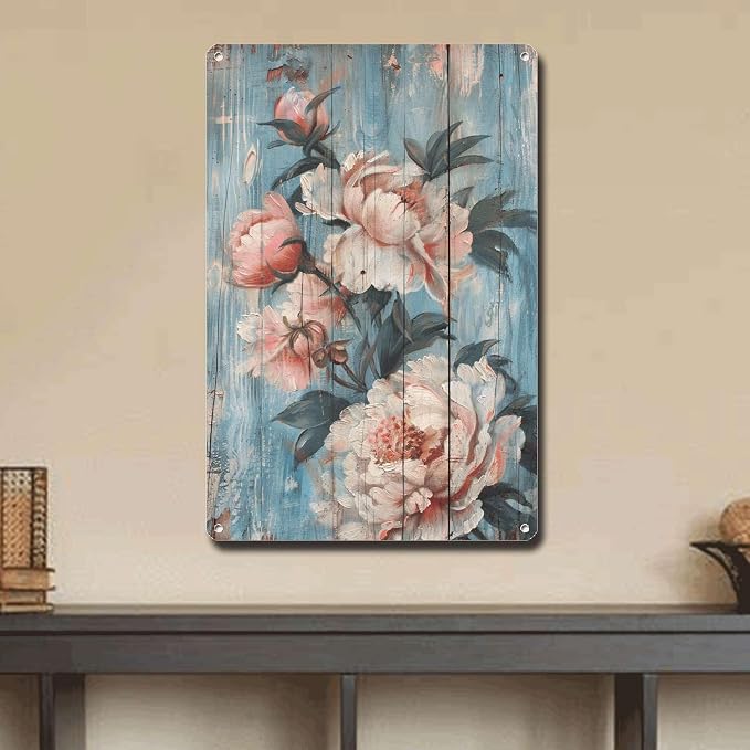 Metal Sign Tin Sign Vintage Wall Art Antique Adoration Peony Tin Sign for Shabby Chic Interiors Rustic Elegance and Corrosion Resistan Vintage Sign for Home Decor 6×8 Inches
