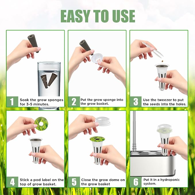 115Pcs Hydroponic Pods Supplies for Aerogarden Pods | Grow Anything Kit, 36 Grow Sponges 12 Grow Baskets 12 Grow Domes 36 Pod Labels 12 Spacers 6 Plant Labels