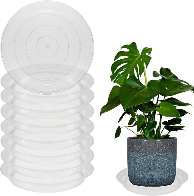 8 Pack 16 Inch Round Plant Saucers for Less 14 Inch Pot Indoors Outdoors Plant Trays for Pots Planter Saucer Plastic Drip Tray Planter Water Tray (Clear, 16"(8pcs))