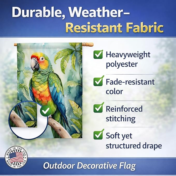 Caroline's Treasures Amazon Parrot House Flag Large Porch Sleeve Pole Decorative Outside Yard Banner Artwork Wall Hanging, Polyester, House Size, Multicolor