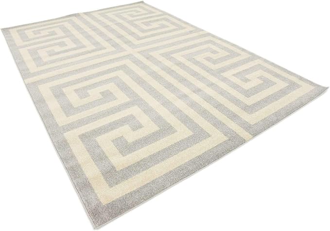 Unique Loom Athens Collection Classic Geometric Modern Border Design Area Rug (7' 0 x 10' 0 Rectangular, Gray/ Beige)