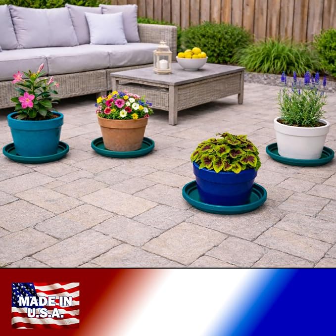 10 Inch Plant Pot Tray USA Made – Durable Plastic Flower Pot Saucer – Plant Water Catcher for Indoor Outdoor Garden (12, Mineral Teal)