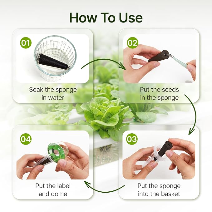 SUNCOZE 320pcs Hydroponic Pods, Accessories Compatible Other Hydroponics Growing Systems, Gardening Supplies Garden Pods Include 120 Grow Sponges, 40 Grow Baskets, 40 Domes, 120 Labels
