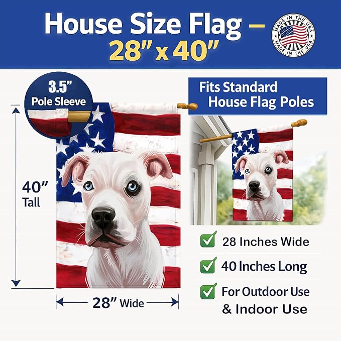 Caroline's Treasures CK6555CHF Guatemalan Dogo Dog American Flag House Flag Large Porch Sleeve Pole Decorative Outside Yard Banner Artwork Wall Hanging, Polyester, House Size, Multicolor