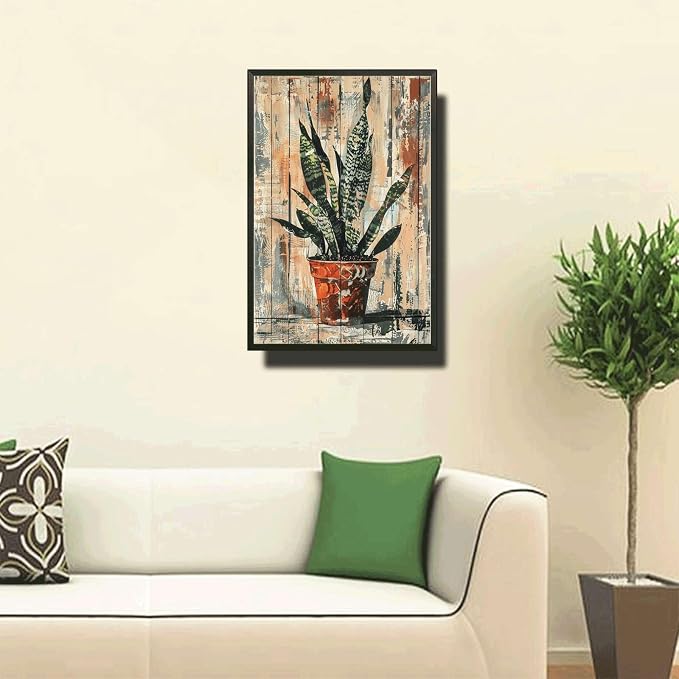 Metal Sign Tin Sign Vintage Wall Art Vintage Snake Plant Tin Sign for Shabby Chic Elements Distressed Wood Art and Robust Plant Di Garden Tin Signs for Club 12×16 Inches with Metal Frame