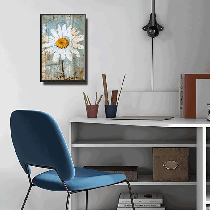 Metal Sign Tin Sign Vintage Shabby Chic Daisy Tin Sign for Rustic Simplicity Antique Beauty and Distressed Wood Surfaces Home Deccor Store Home Decor for Club 12×16 Inches with Metal Frame