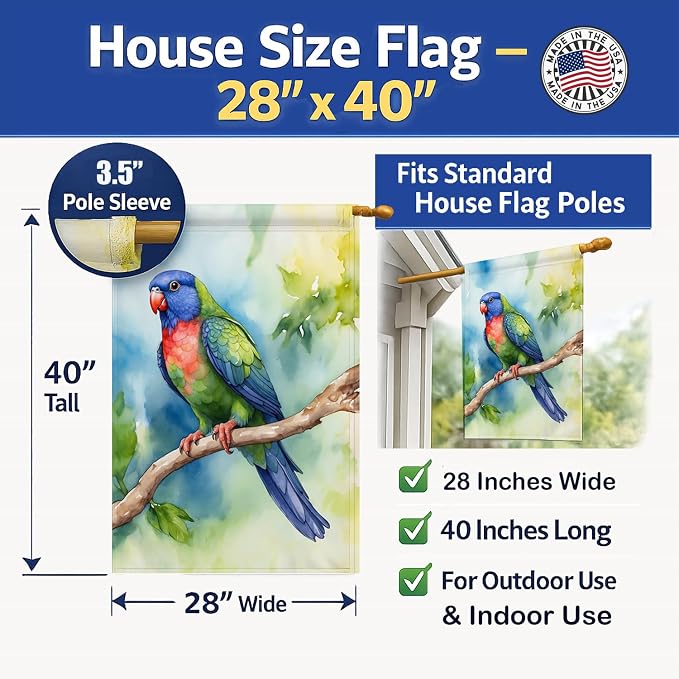 Caroline's Treasures Pionus House Flag Large Porch Sleeve Pole Decorative Outside Yard Banner Artwork Wall Hanging, Polyester, House Size, Multicolor