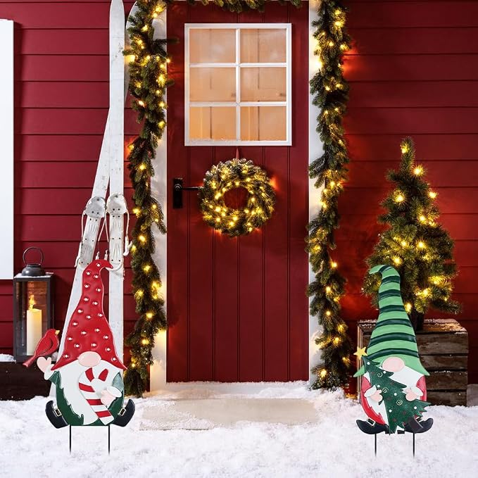 Outdoor Christmas Decorations, 2 Pack Gnomes Decorative Garden Stakes for Christmas Decor, Metal Yard Signs Xmas Decorations for Outside Garden Yard Lawn Porch Holiday Party