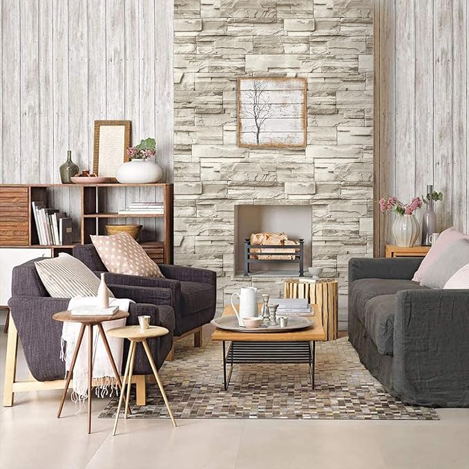 Jeweluck Stone Wallpaper Peel and Stick Brick Wallpaper 17.7”×118.1” Brick Contact Paper Peel and Stick Wall Paper Bathroom Faux Stone Backsplash for Kitchen Removable Decorative for Walls Vinyl