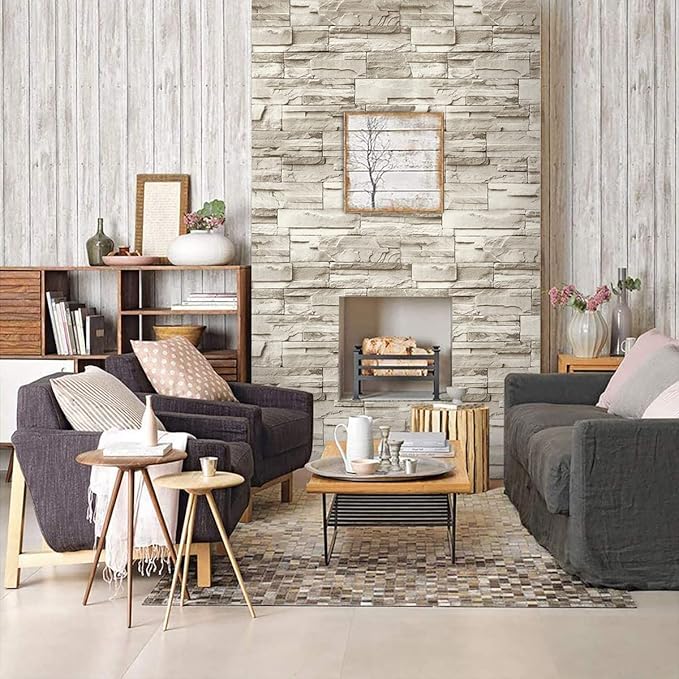 Jeweluck Stone Wallpaper Peel and Stick Brick Wallpaper 17.7”×196.8” Brick Contact Paper Peel and Stick Wall Paper Bathroom Faux Stone Backsplash for Kitchen Removable Decorative for Walls Vinyl