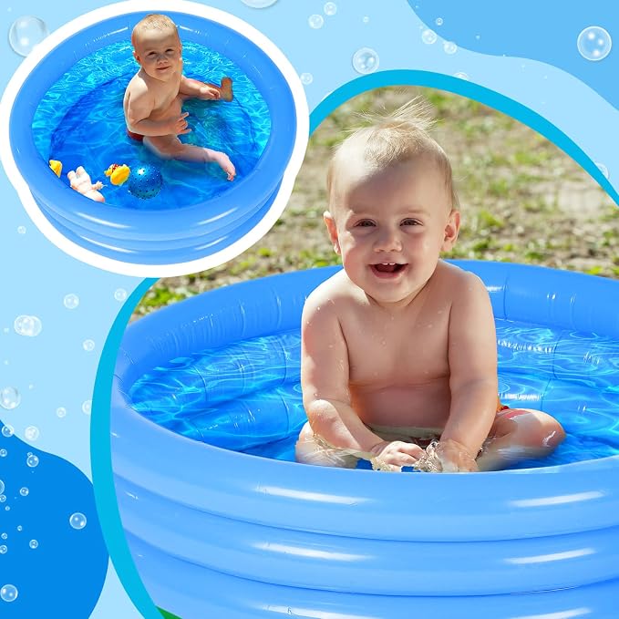 Jerify 6 Pack Kiddie Pool for Toddler 34 x 10 Inch Inflatable Kids Swimming Pool Small Baby Blow up 3 Rings Round Baby Padding Ball Pond for Indoor and Outdoor Water Game Play Center(Lively Style)