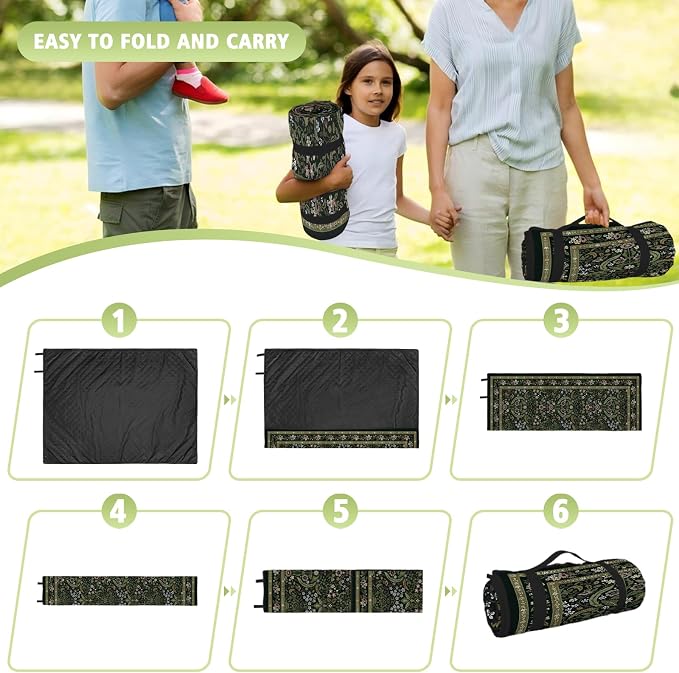 Floral Picnic Blankets Waterproof Foldable, 60″X80″ Packable Picnic Mat Vintage Outdoor Blanket for Grass, Large Beach Blanket Sandproof Picnic Accessories for Camping Music Festival Park Lawn Travel