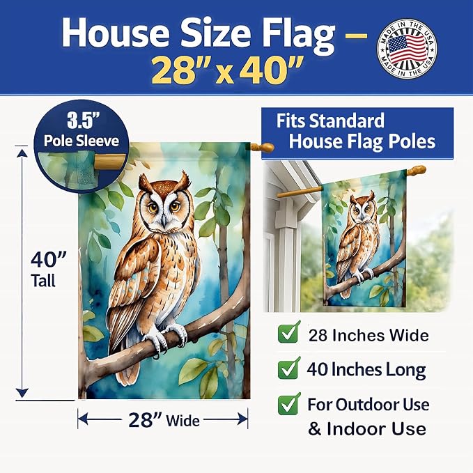 Caroline's Treasures Oriental Bay Owl House Flag Large Porch Sleeve Pole Decorative Outside Yard Banner Artwork Wall Hanging, Polyester, House Size, Multicolor