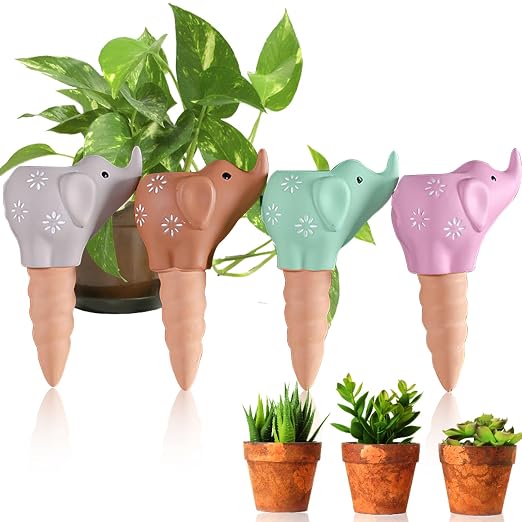 Terracotta Watering Spikes, 4 Pack Plant Watering Devices Self Watering Spikes Vacation Clay Watering Stakes Garden Plant Watering Globes for Indoor & Outdoor Plants