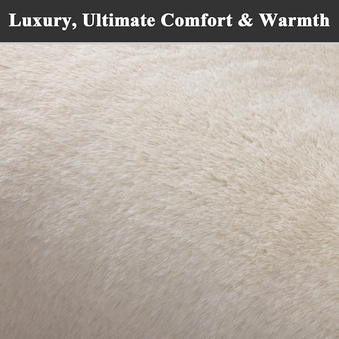 SHACOS Extra Soft 4x6 Faux Rabbit Fur Area Rugs for Living Room, Cream | Furry Fluffy Cozy Non Slip Washable Padded Bedroom Rug, Solid Color Plain Floor Mats Carpet for Home Dining Room Apartment