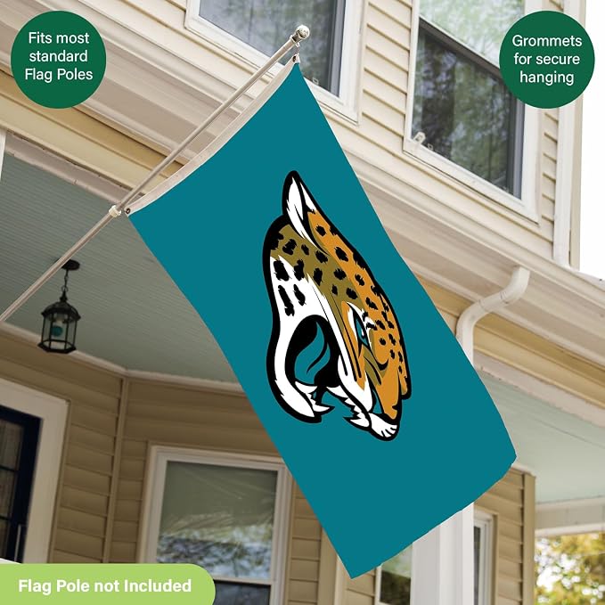 NFL Jacksonville Jaguars 3 x 5 Outdoor Durable House Flag with Grommets | Sport Team Flag & Banner | Indoor Wall Decor Flag for Room | Works with Flag Poles for Outside House