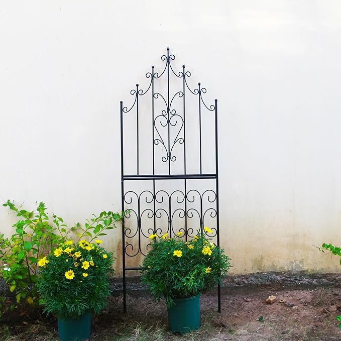 Garden Trellis 59" H x 21.6" W Iron Unique Design Metal Trellis Durable Construction Lattice Outdoor Roses Vine Ivy Clematis Trellises Climbing Plant Support Black Coating Black