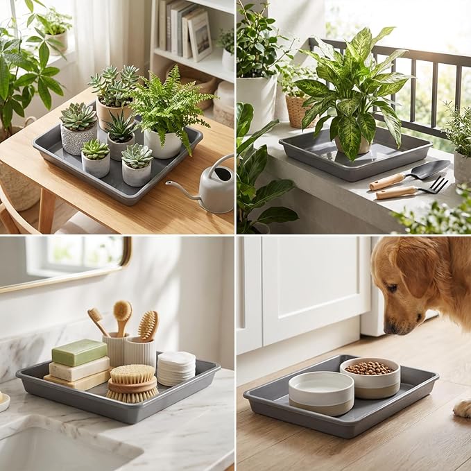 10 Pack Square Plant Saucer 6 Inches Plant Trays for Pots Plastic Square Drip Trays Flower Pot Saucers Black Planter Water Tray Plant Drainage Tray, Gray