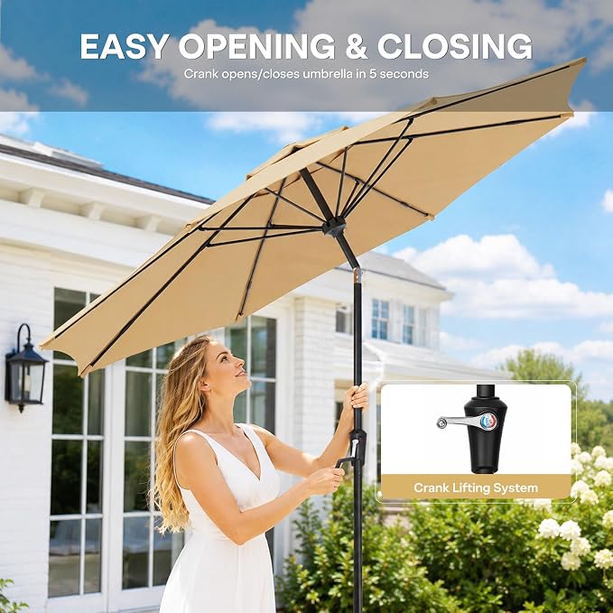 Sannwsg Outdoor Patio Umbrella,Table Umbrella with Push Button Tilt and Crank,Market Umbrella with 8 Sturdy Ribs,Yard Umbrella