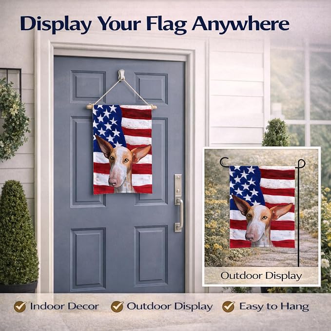 Caroline's Treasures CK6648GF Podenco Canario Dog American Flag Garden Flag Mailbox Flag Decorative Yard Flag Banner Outside Patio Artwork Yard Flower Beds, Garden Size, Multicolor