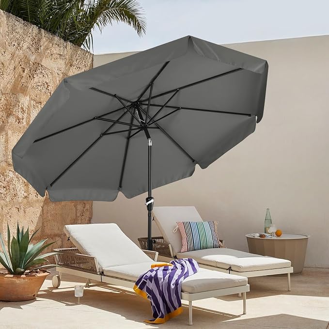 MASTERCANOPY 9ft Patio Umbrella with Valance, Crank and Tilt – 8 Ribs Outdoor Market Umbrella, UV/Fade Resistant, Waterproof Canopy with Wind Vent for Garden, Deck, Backyard, Pool (Dark Gray)