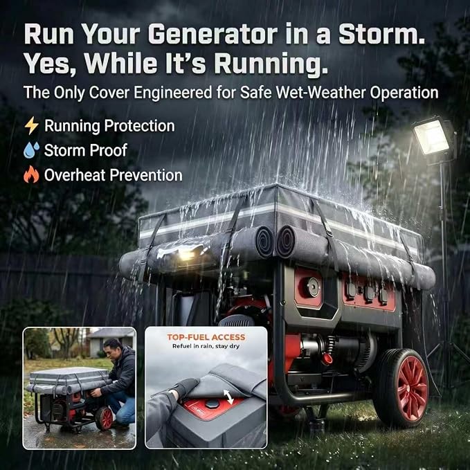 Generator Covers While Running, Generator Cover for Outside Heavy Duty Waterproof, 600+210D Double Layer Production,with Storage Bag, 38 "L x 28" W x 27 "H, for 12000W+ Frame Type Generators,Gray