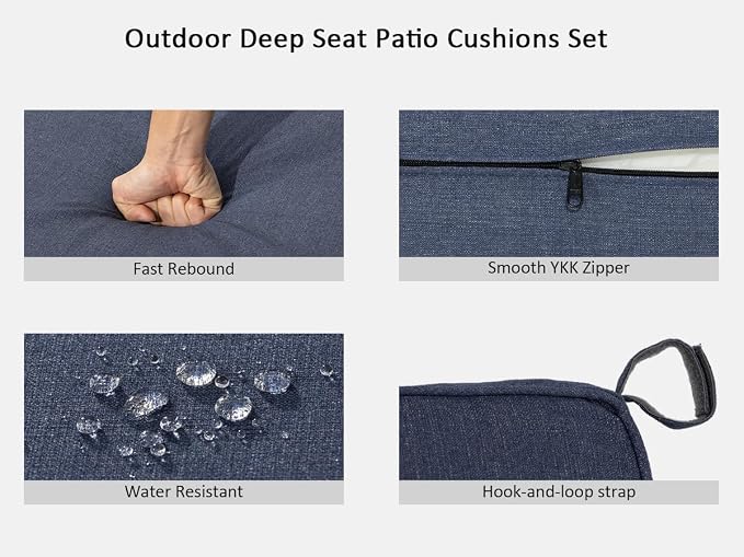 20"x21.5" Outdoor Deep Seat Patio Cushions Set of 2, Outdoor Chair Cushions Bottom Resilient Foam Filling Water-Resistant UV Resistant Weather Resistant with YKK Zippers,Midnight