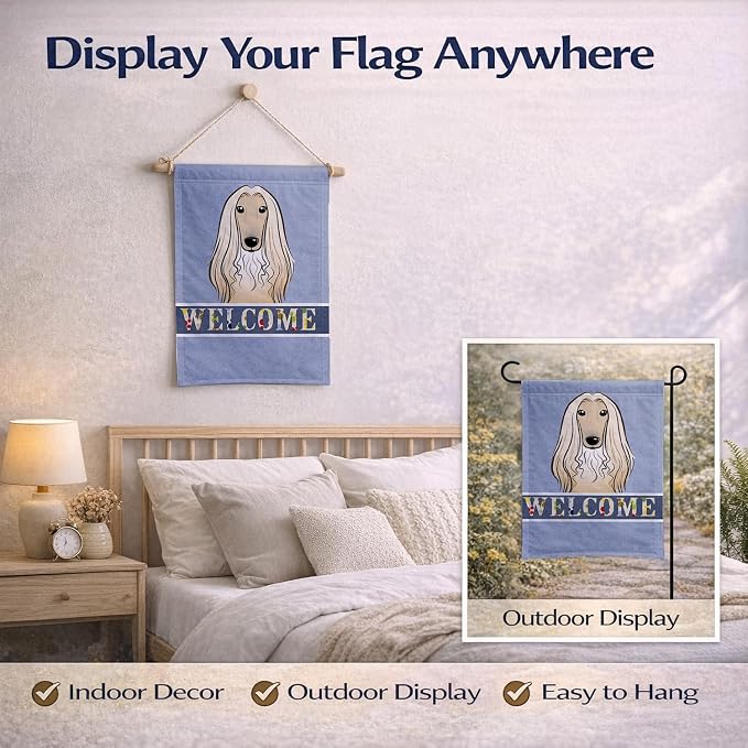 Caroline's Treasures BB1430GF Afghan Hound Welcome Garden Flag, Blue Mailbox Flag Decorative Yard Flag Banner Outside Patio Artwork Yard Flower Beds, Garden Size, Multicolor