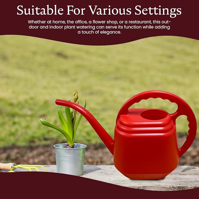 KP KOOL PRODUCTS One Gallon Red Watering Can – Drable Plastic Indoor & Outdoor Plant Waterer – Lightweight Garden Tool with Easy Pour Spout – Perfect for Flowers, Herbs, Lawns & Houseplants – 1 Pack