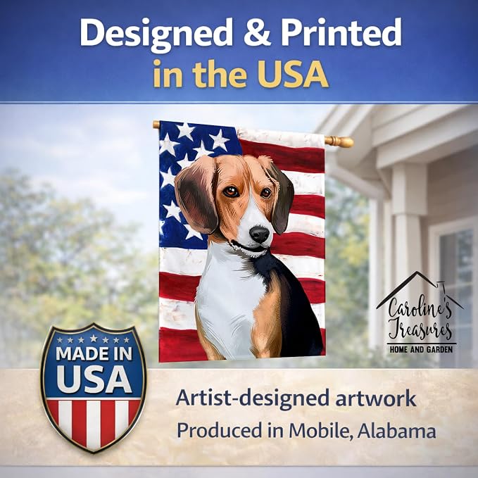 Caroline's Treasures CK6421CHF Beagle American Flag House Flag Large Porch Sleeve Pole Decorative Outside Yard Banner Artwork Wall Hanging, Polyester, House Size, Multicolor