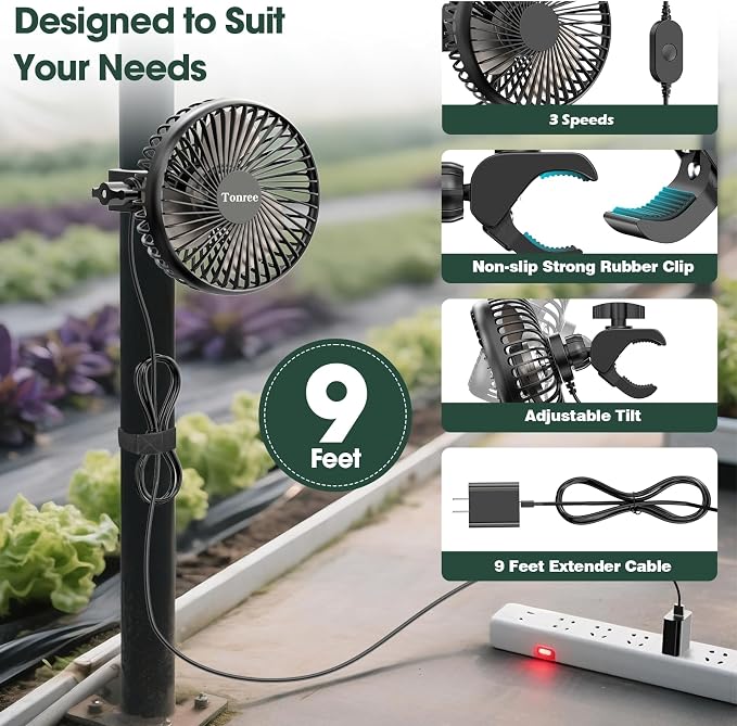 Grow Tent Fan 2 Pack, 5.5" Greenhouse Clip Fan with Brushless Motor and Non-slip Clamp, Strong Airflow and Low Noise, 360° Tilt, Easy Mount for Plant Hydroponics Circulation Cooling Ventilation